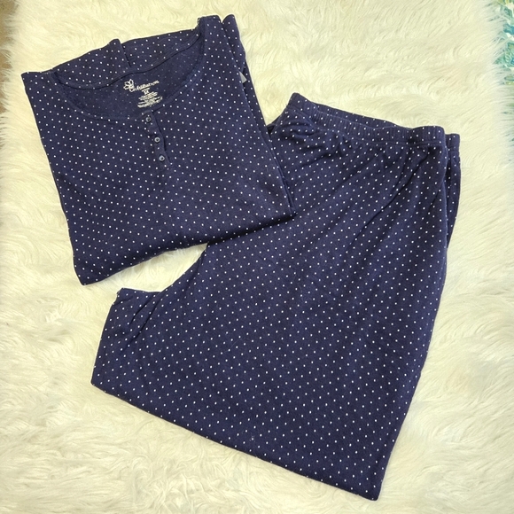 CROFT & BARROW Navy Blue Polkadot Women Pj Pajamas Set NWT 3XL 4XL Long Sleeve - Picture 1 of 5